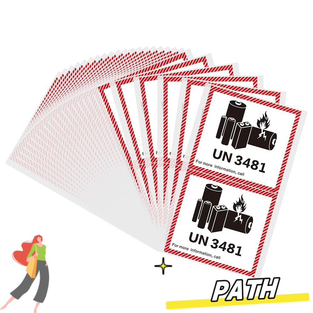PATH ป้ายแบตเตอรี่ลิเธียมขนส่ง, แผ่นทองแดงกาวแบตเตอรี่ลิเธียมป้ายไฟ, UN3481 4.7 "x 4.3 "การขนส่งสีแด