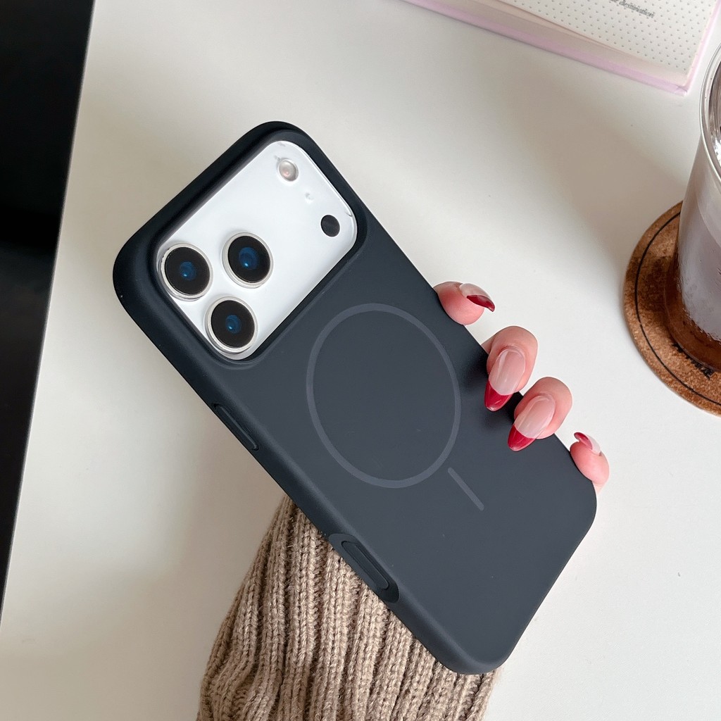 สีส้มวงกลมบางปุ่มภาพ iPhone รวมทุกอย่างสําหรับ iPhone17promax เคสโทรศัพท์ซิลิโคนเหลว iPhone17 r ผิวร