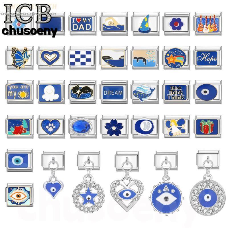 ยูนิคอร์นยอดนิยมสีน้ําเงินเข้มทะเล Bling อิตาเลี่ยน Charm Links Fit 9 มม.สร้อยข้อมือสแตนเลสทําเครื่องประดับ
