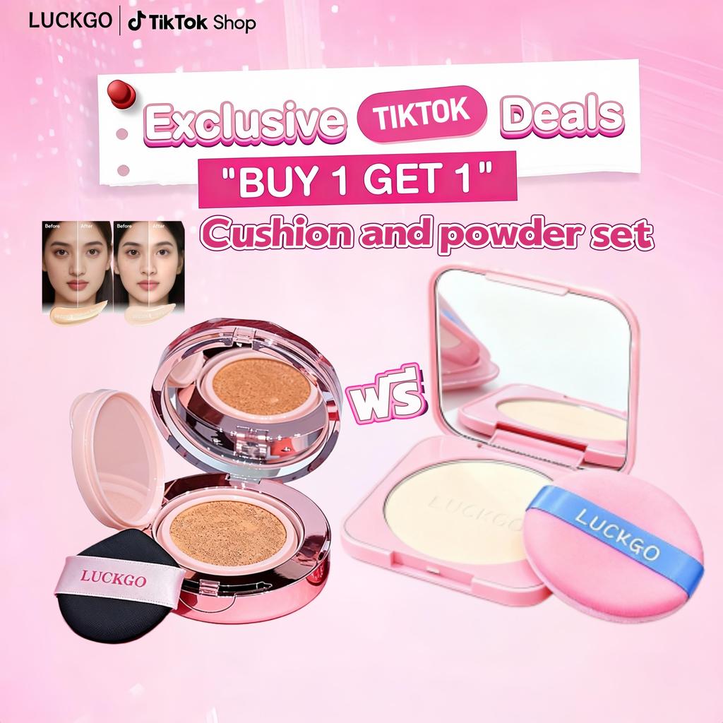 ซื้อ 1 แถม 1 LUCKGO คุชชั่น + แป้ง น้ำหนักเบาและสะดวกสบาย ปกปิดรอยแผลเป็นจากสิวและรอยตำหนิได้อย่างมี