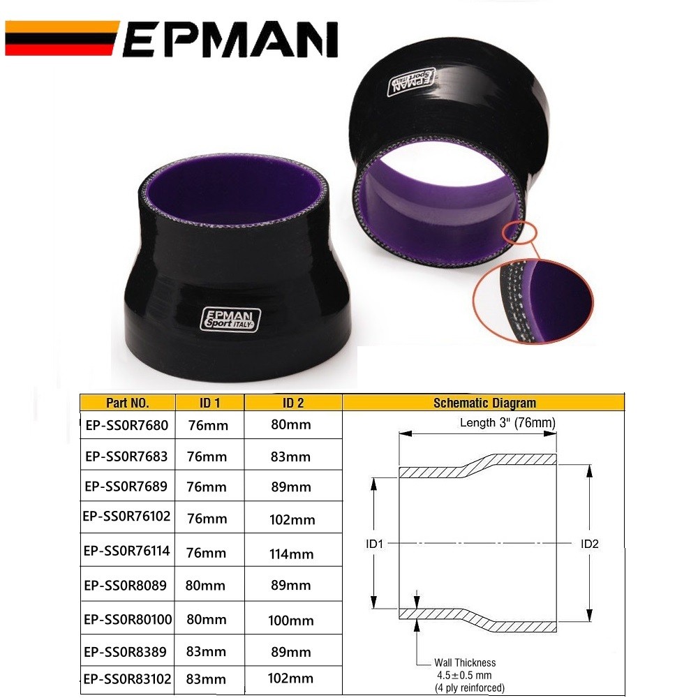 EP ซิลิโคนตรงลดท่อ 4-PLY ลดท่อสีดํา TURBO INTERCOOLER สําหรับ BMW E36 Z3/318I/IC/ IS/TI M42/M44 EP-S