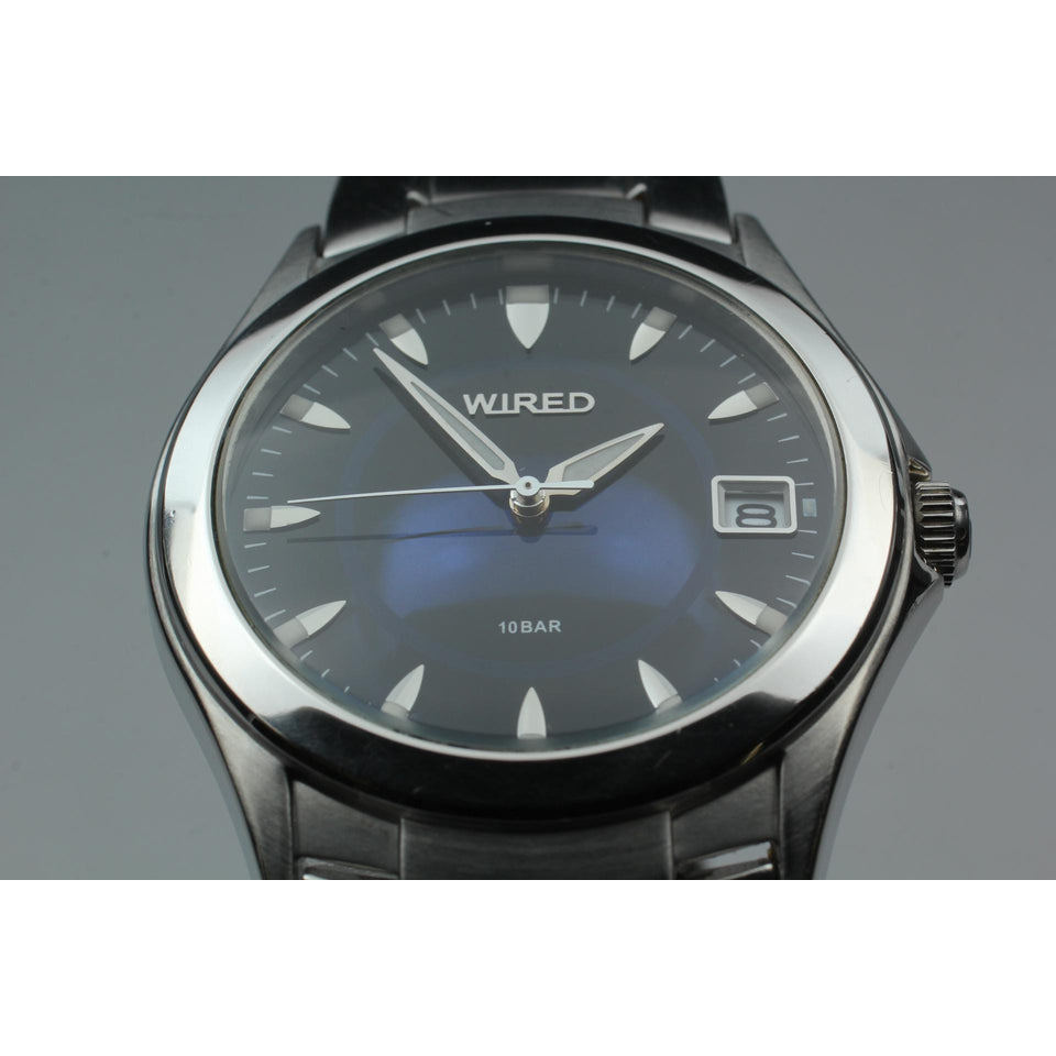 Vintage 2002 Exc+5* Seiko Alba 7N42-0BA0 Blue Date 38mm Quartz Men's Watch