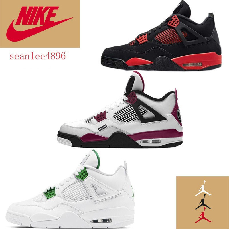Nike Air Jordan 4 aj4 รองเท้ากีฬารองเท้าบาสเก็ตบอล Black and Red Thunder สําหรับผู้ชายและผู้หญิง fn8