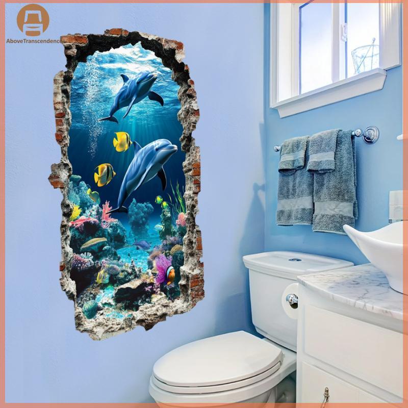 ABOVE 3D Wall Decal Ocean World Self-Adhesive Stier Semi-Matte PVC Easy Peel Stier ไม่สม่ําเสมอรูปร่างตกแต่งบ้าน Ocean Theme ตกแต่ง TH