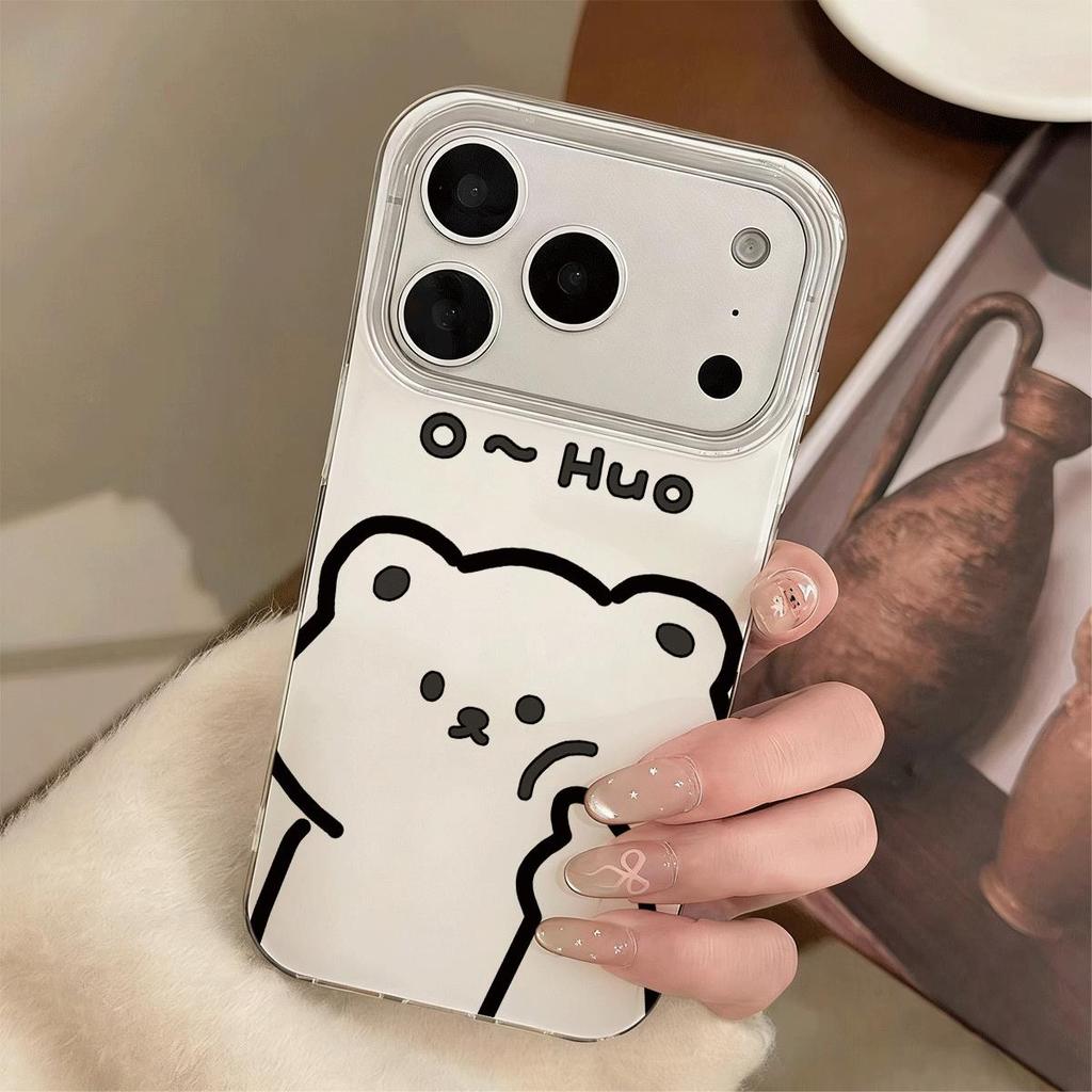 O~Huo Little White Bear สําหรับ 16 iPhone 17Air Cases Dual Layer 14 13 11Pro