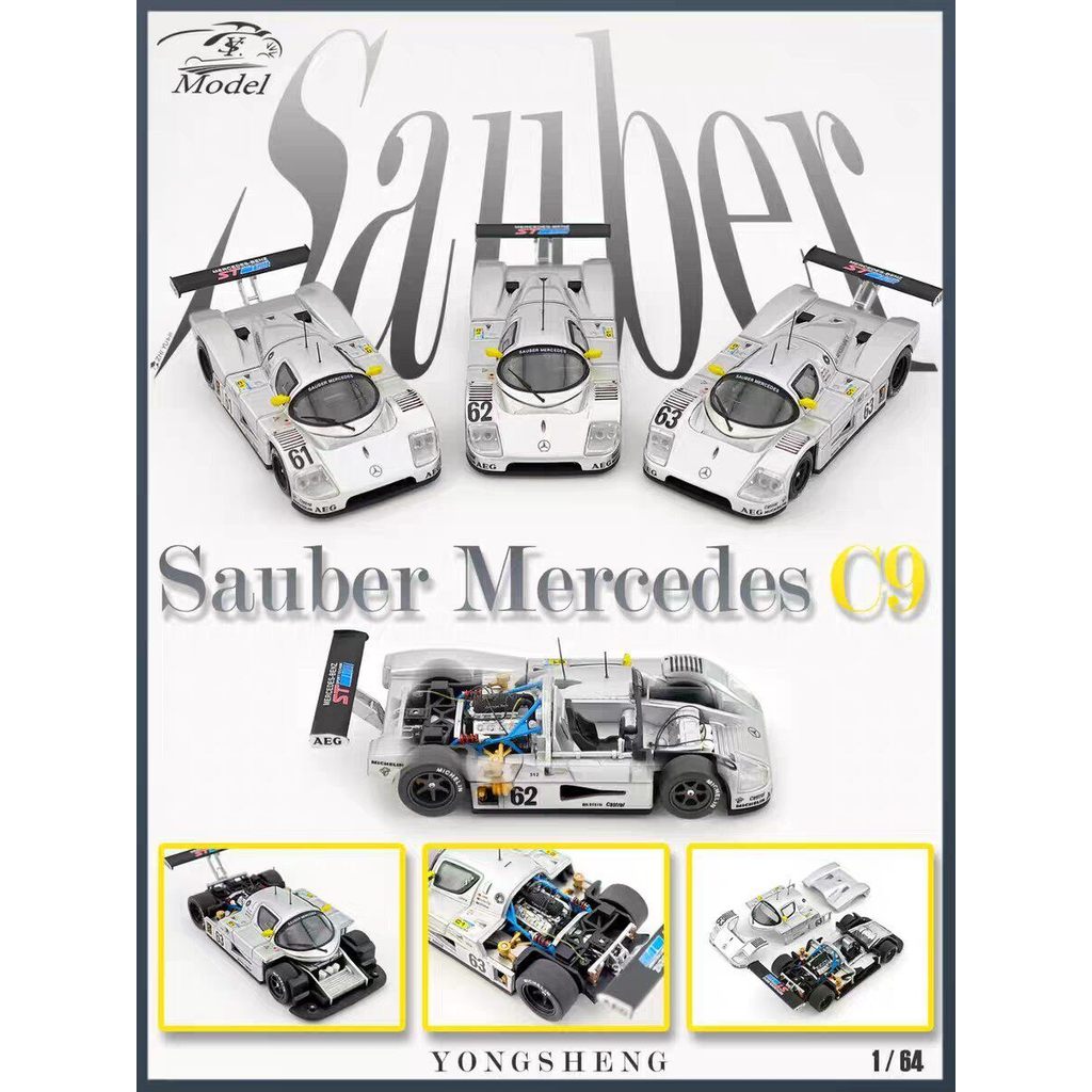 ใช่ Yongsheng 1: 64 Sober C9 Mercedes-Benz Sauber Racing Car จําลองรถโลหะผสมรุ่นเครื่องประดับพร้อมสต