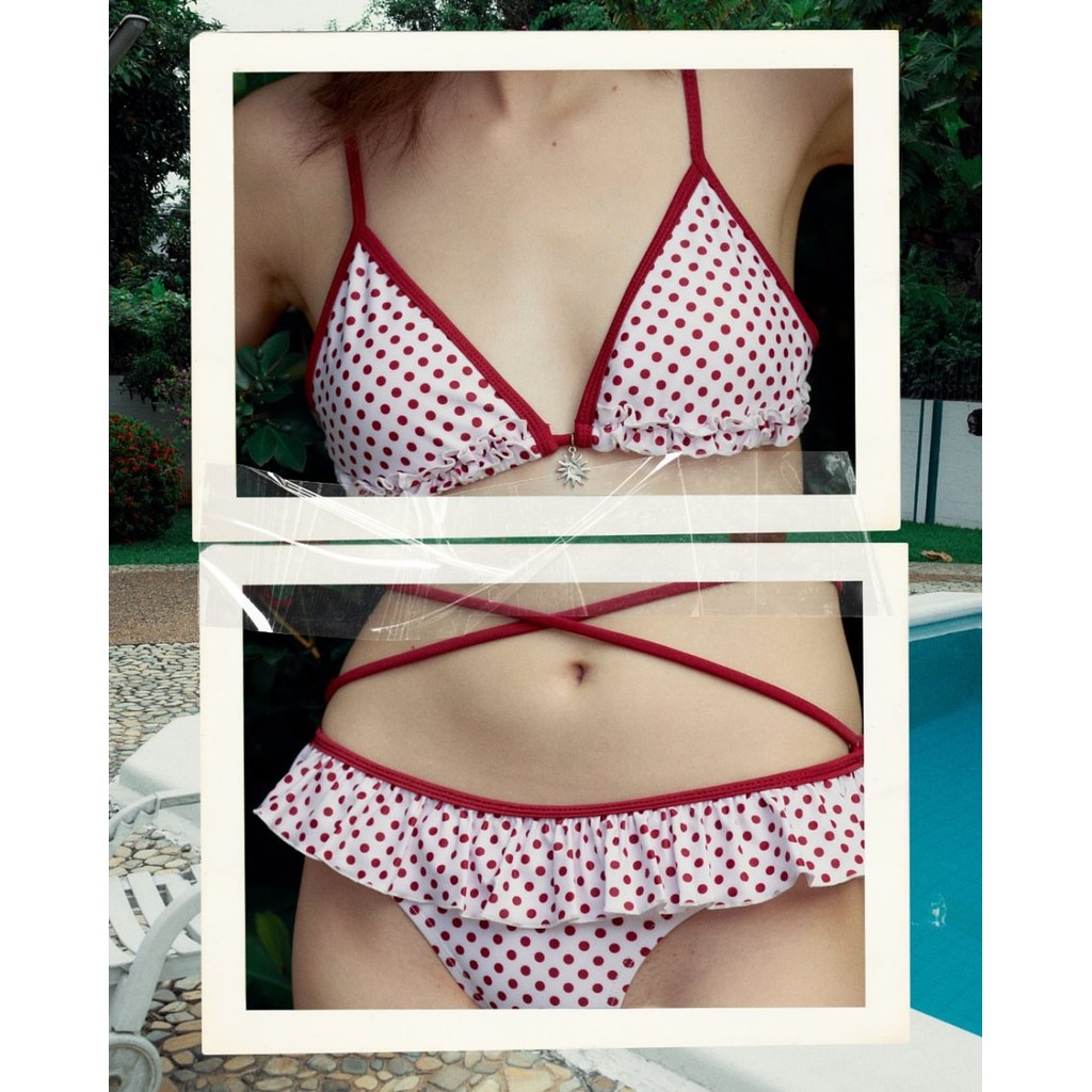 ชุดว่ายน้ําลายจุดย้อนยุคสวยมากบิกินี่สไตล์วันหยุด Beachwear~ ราคา ถูกที่สุด ดีลบีเคเค แกลเลอรีภาพที่ 5