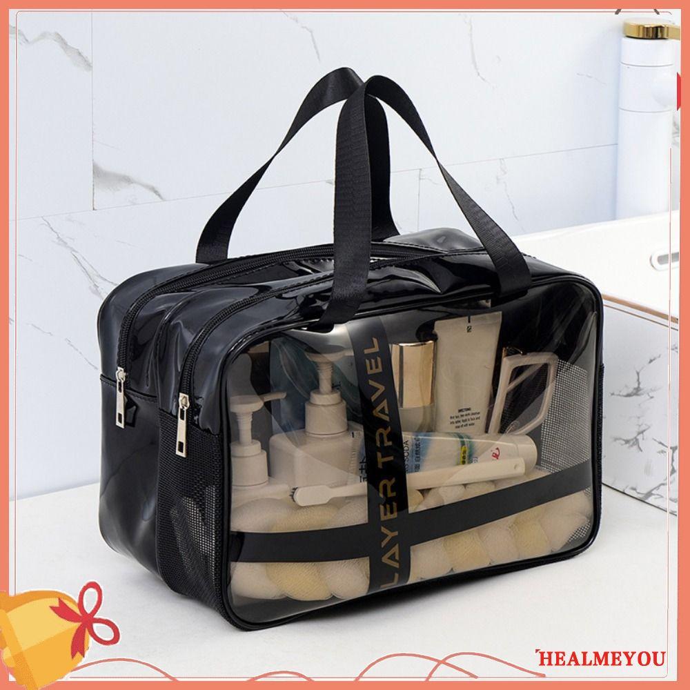 กระเป๋าเครื่องสำอาง AQURA สำหรับเดินทาง ขนาดใหญ่ สองชั้น กันน้ำ แยกของแห้งและเปียก