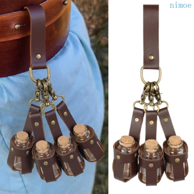 Nio Potion Bottle with Leather Holder Wizard Potion Glass Holder with Cork Stoppers