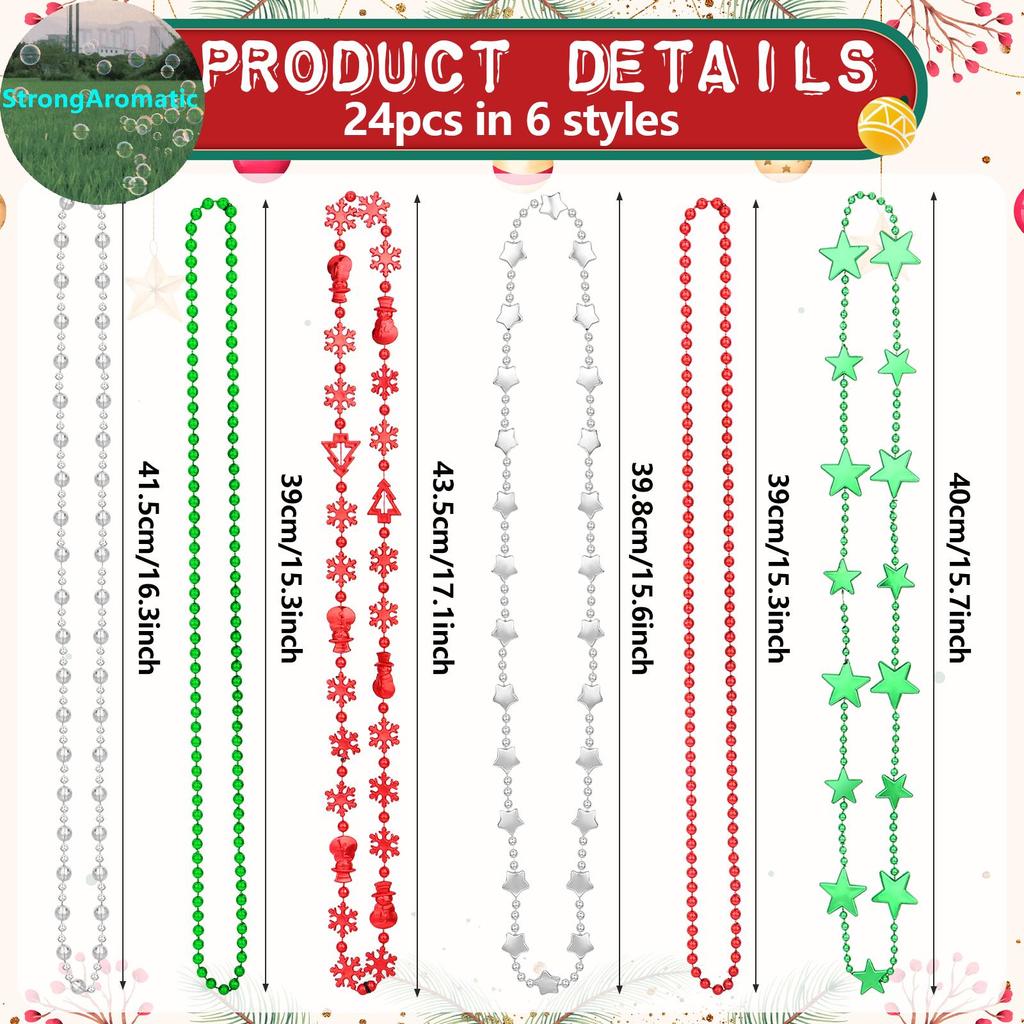 StrongAromatic 24 ชิ้นคริสต์มาส Nelaces เครื่องประดับคริสต์มาสจํานวนมากโลหะสีแดงสีขาวสีเขียวเงินลูกป