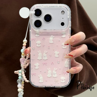 เคสไอโฟน17 13 15 เคสผงวาว ลายกระต่ายสีชมพูน่ารักฮิตสำหรับ IPhone 17 16 11 13 14 12 15 Pro Max Air 7 8 15 16 Plus XR X