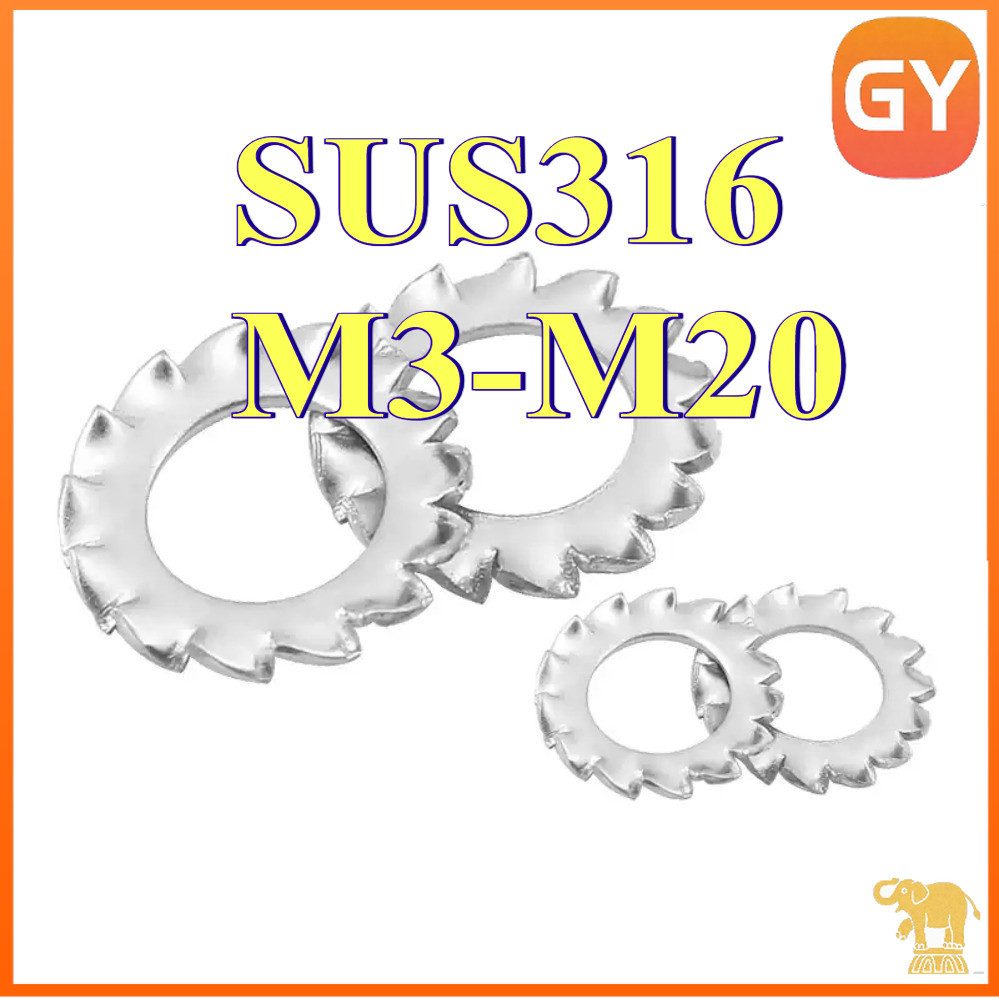 แหวนจักร ฟันถี่นอก กันคลาย สแตนเลส 316 ถี่นอก นอก M3-M20 External Toothed Lock Washer SUS316 GB862.2