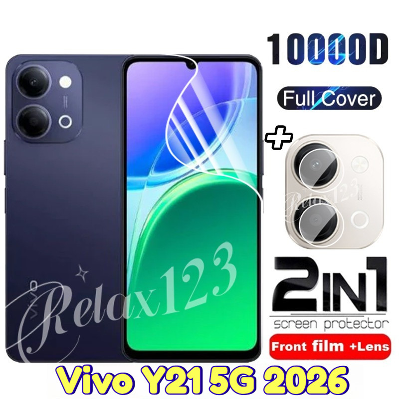 สําหรับVivo Y21 5G 2IN1 ด้านหน้าHydrogelฟิล์มและเลนส์ฟิล์มสําหรับVivo Y21 Y21D VivoY21 Vivo Y 21 5G 