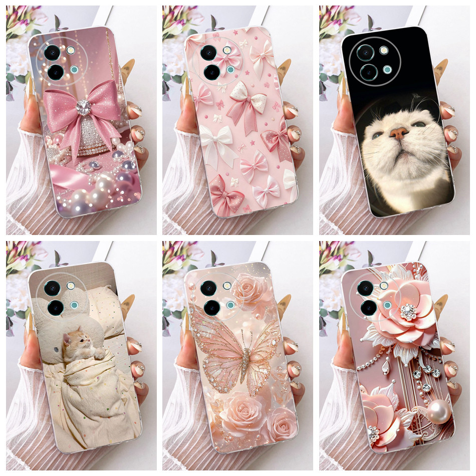 สําหรับ Vivo Y38 Y58 V2355 ใหม่ Elegant ดอกไม้แมวภาพวาดปลอก Vivo Y38 Y58 5G ซิลิโคนนุ่ม TPU เคสโทรศั