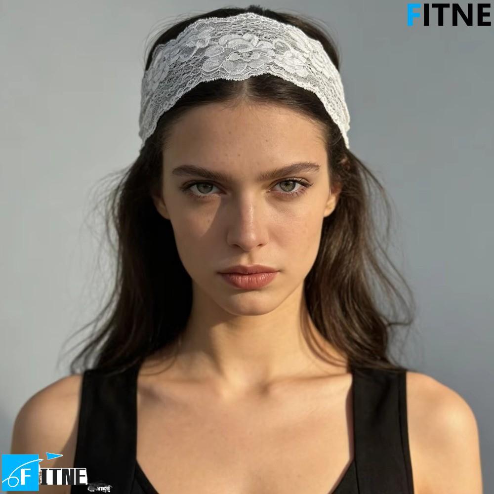 FITNE ที่คาดผมลายดอกไม้ลูกไม้,ที่คาดผมน้ําหนักเบากลวงออกกว้างเกาหลี,แฟชั่นระบายอากาศสีทึบสแปนเด็กซ์ตาข่ายวงผมยืดหยุ่นสาว