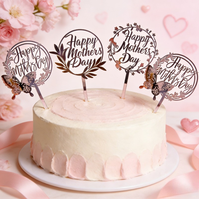 Elegant Gold Lace Mothers Day Cake Decor – Happy Mothers Day Acrylic Toppers