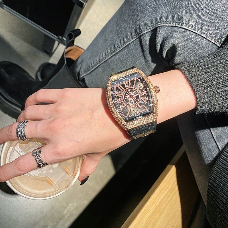 Frank Watch German Mens Barrel Muller Gypsophila Full Diamond นาฬิกาคู่ นาฬิกาผู้หญิง ข้าว