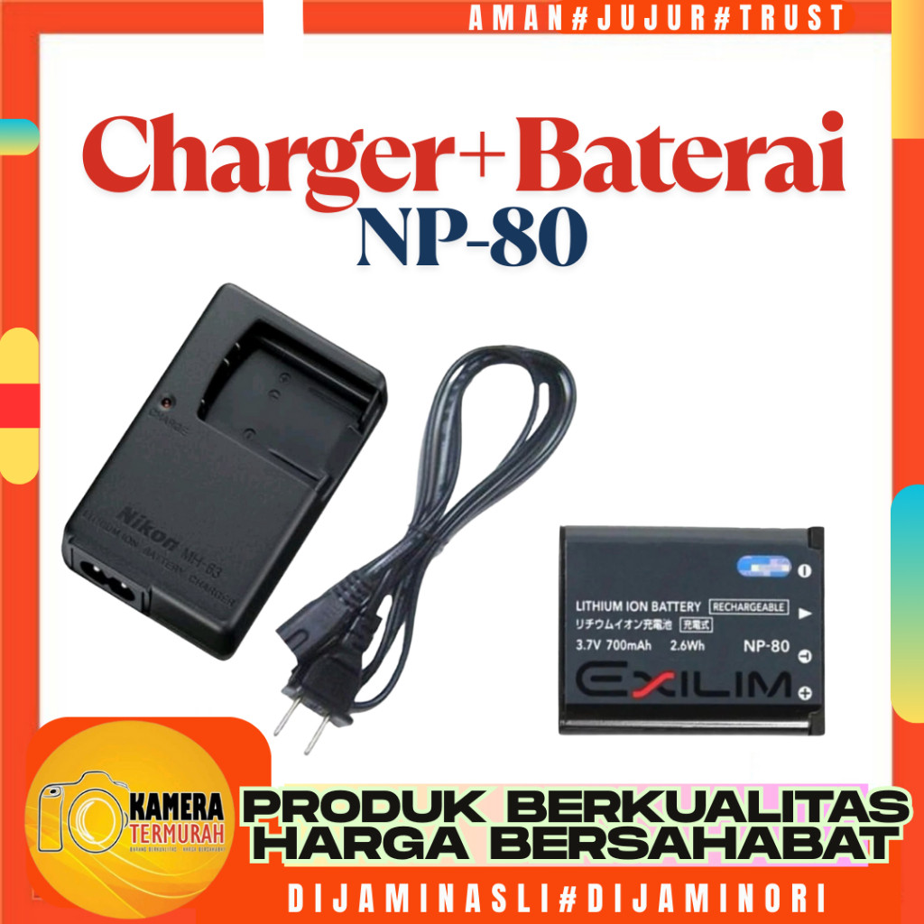 Paket Charger +  Battery Casio Batre Exilim EX-G1 H5 Baterai Np-80 H50 H60 JE10 N1 Batrai N10 N2 N20