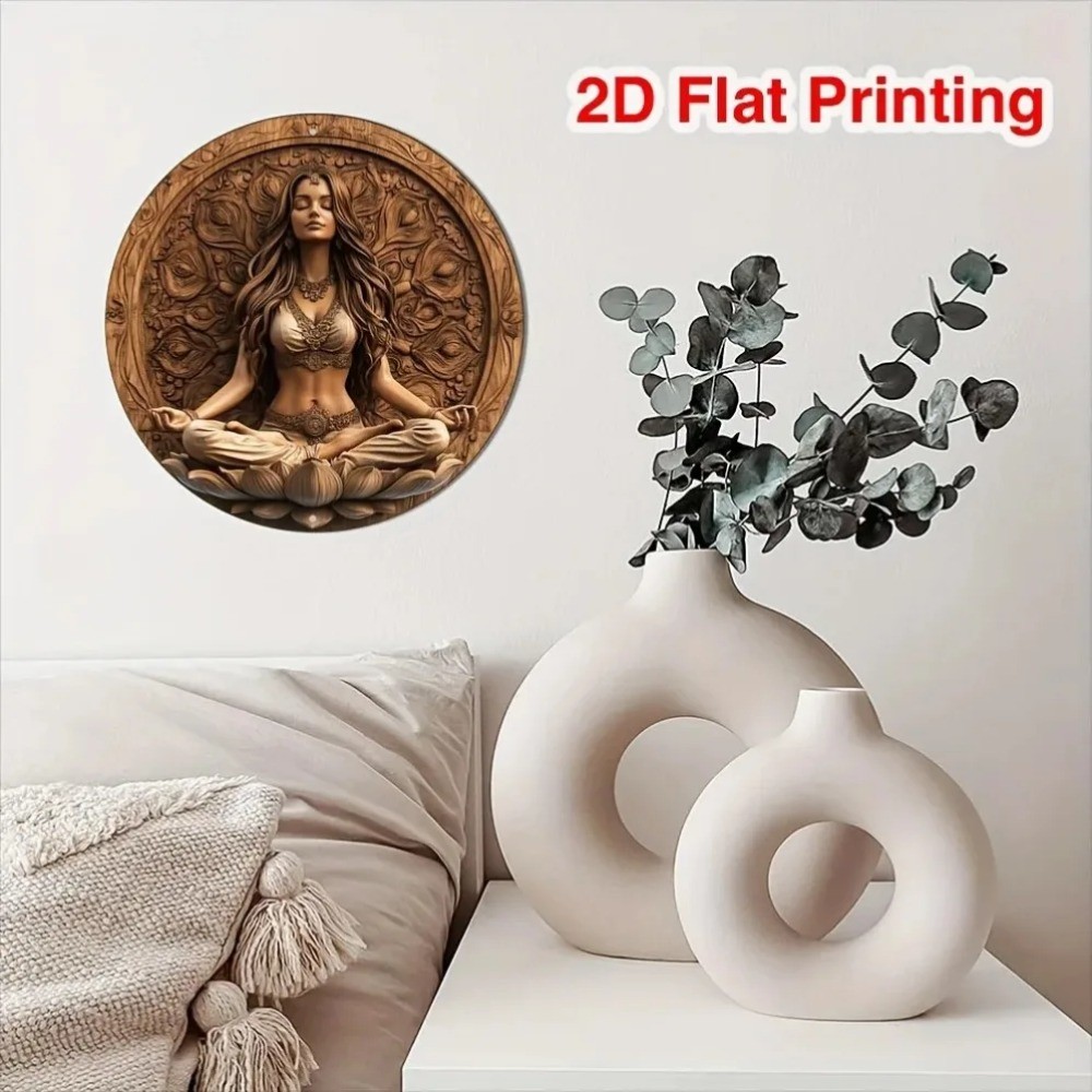 HELLOYOUNG 2D โยคะ Lotus Wall Art การทําสมาธิผู้หญิงป้ายตกแต่งบ้าน