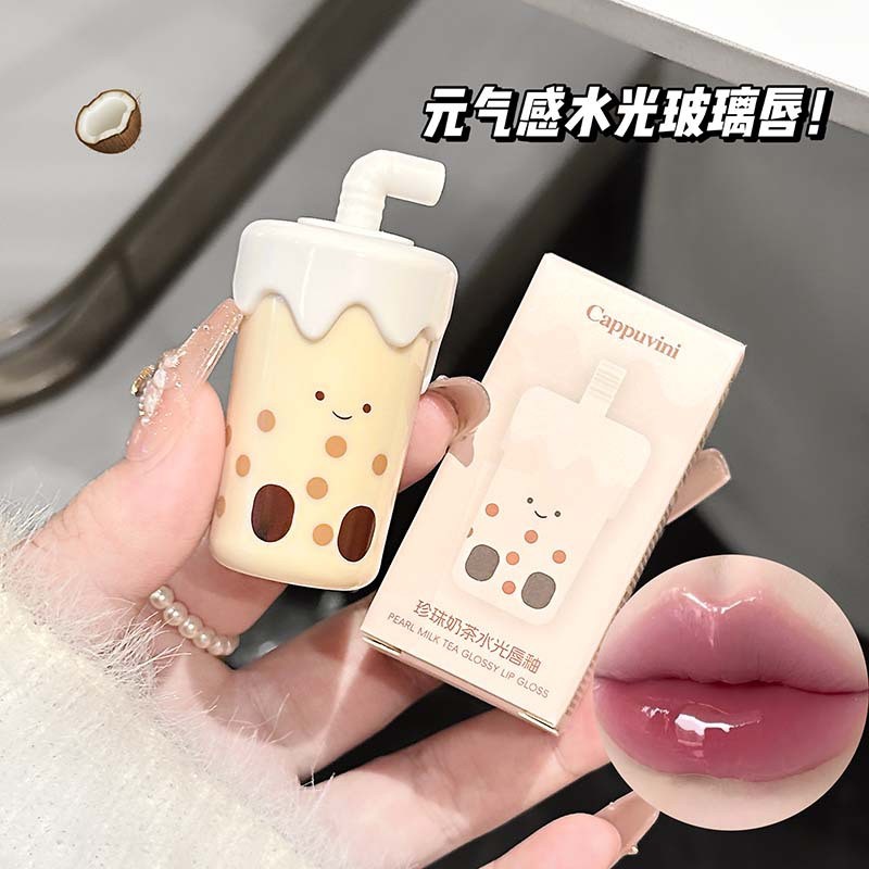 CAPPUVINI Pearl Milk Tea Water Gloss Lip Glaze เกาหลี Pure Desire เปิดเผย Tender Moisturizing Mirror