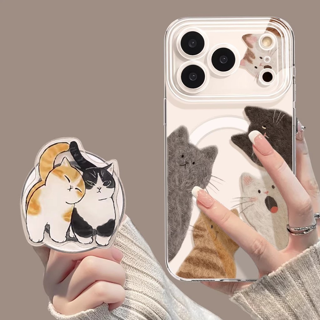[2026 สไตล์ใหม่ขายร้อน] แมวน่ารักเคสโทรศัพท์แม่เหล็กเหมาะสําหรับ Apple 17Promax Bracket 16pro โปร่งใส 15max น่ารัก 14iphone13 เคสโทรศัพท์