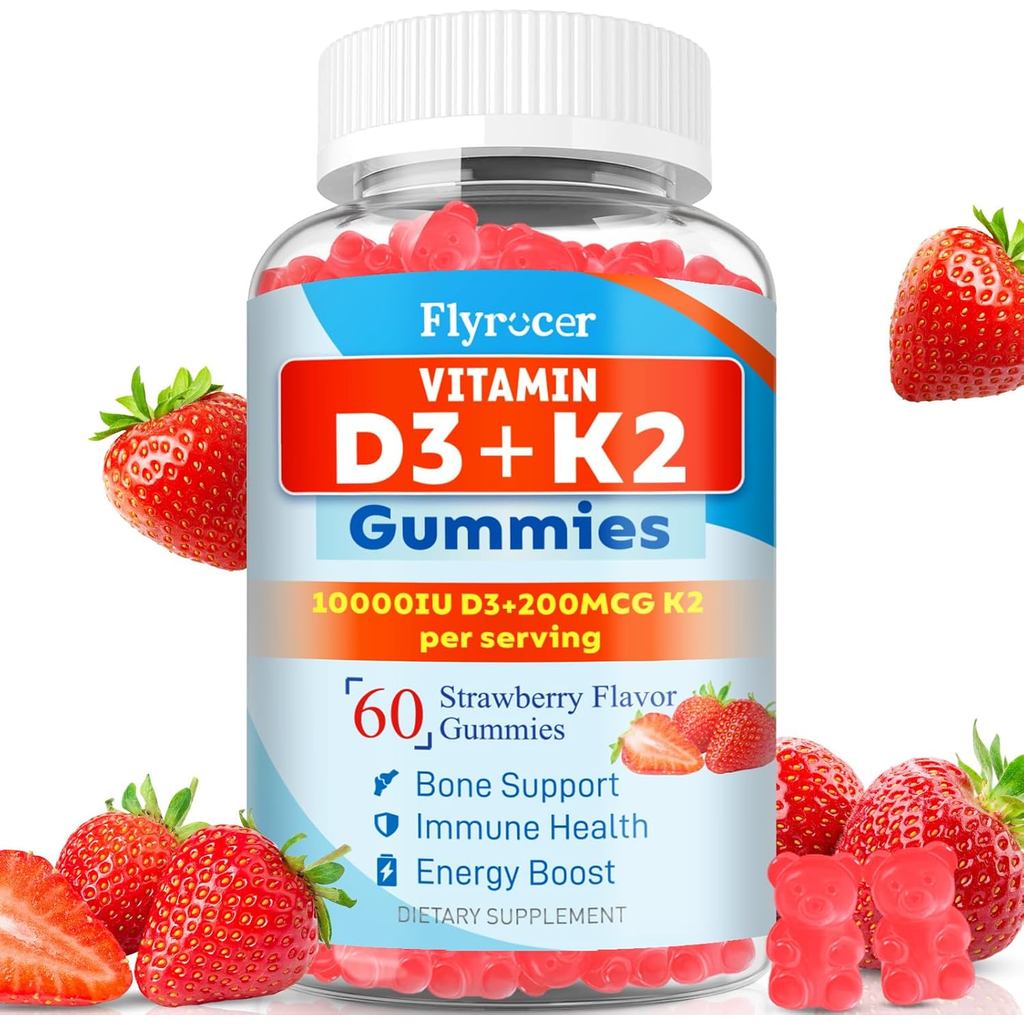 Sugar Free Vitamin D3 K2 Gummies - Vitamin D Gummies with VD3 10000IU, VK2 200MCG, 7 Essential Vitam