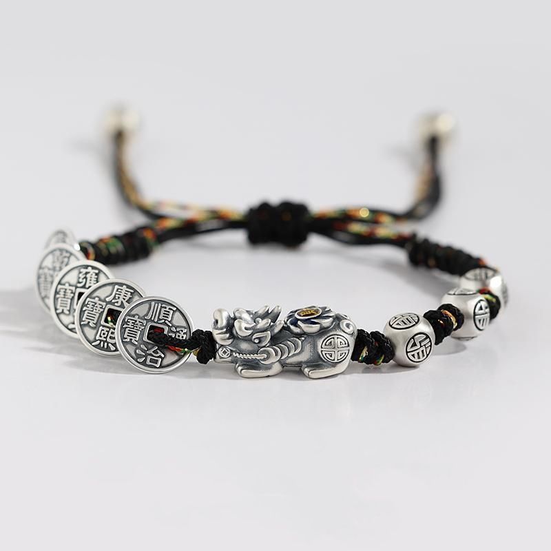 招财纳福貔貅手链男士女生情侣款五帝钱编织红绳手绳20260316Lucky and Fortune-Br Pixiu Bracelet for Men and Women, Couple's Styl