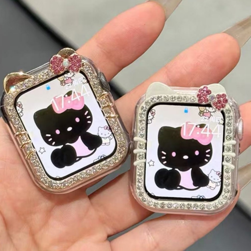 เคสป้องกันสีดําเหมาะสําหรับ ฉันดู49/46/45/44/42/41/40/38มิลลิเมตรน่ารัก เคที แมวออกแบบเหมาะสําหรับ ฉันดู11/10/9/8/7/6/5/4/3/2/1