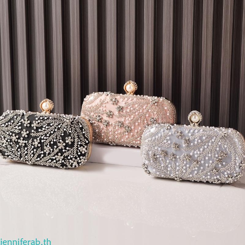 Jenniferab Shimmering Rhinestones ตกแต่งกระเป๋าสะพายข้างลูกปัดรายละเอียดน้ําหนักเบาออกแบบกว้างภายในส