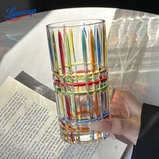 แก้วกระจก300/400ml ลายสีรุ้งวินเทจ | แก้วดื่มเครื่องดื่มเย็น สไตล์คลาสสิก เหมาะของขวัญ งานปาร์ตี้