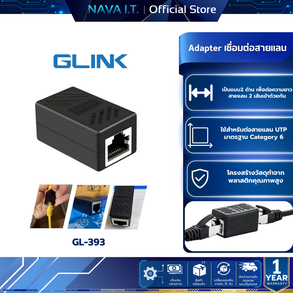 GLINK GL-393 CAT6 UTP COUPLER/ADAPTER เชื่อมต่อสายแลน CAT6/ตัวต่อสายแลน2เส้นเข้าด้วยกัน