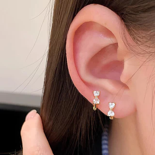 Roselife ต่างหูเงินแท้ S925 แบบวงกลมหัวใจคริสตัล ส่องแสงสวยงาม สำหรับเจาะหู