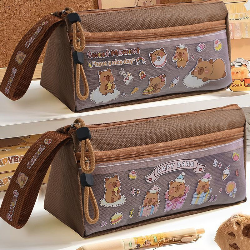 TB Spot Goods#Large-capacity cream bear triangular cartoon pencil case for students, high-appearance