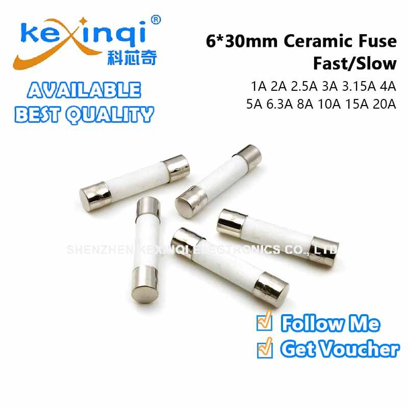 (10 ชิ้น) 6*30 มม.Fast/Slow Blow Tube ฟิวส์ 0.1A 0.5A 1A 2A 2.5A 3A 3.15A 4A 5A 6.3A 8A 10A 15A 20A 