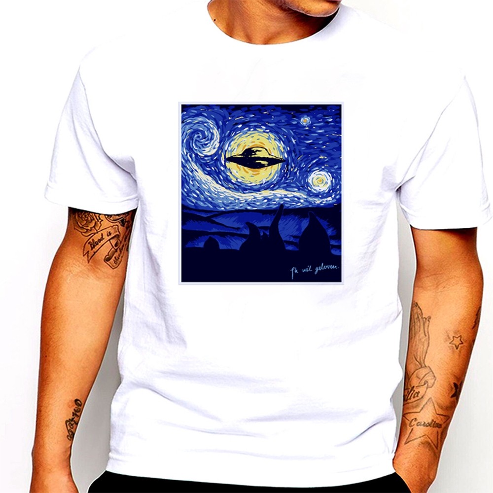 CODIk Wil Geloven Starry Night TShirt แฟชั่นฤดูร้อนผู้ชายรอบคอแขนสั้นเสื้อยืดคู่เกาหลี TshirtKorea E