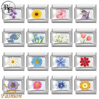 สร้อยข้อมือสแตนเลส ลายดอกไม้ epoxy อิตาเลียน charm ขนาด 9 มม…