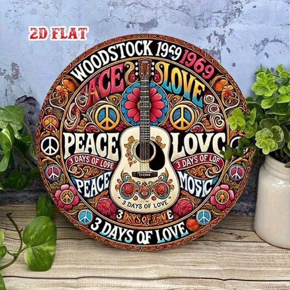 CIFbuy Retro ป้ายโลหะ 8x8 นิ้ว, Peace Love Music Decor, Vintage Tin สําหรับ Home Bar Wall Art