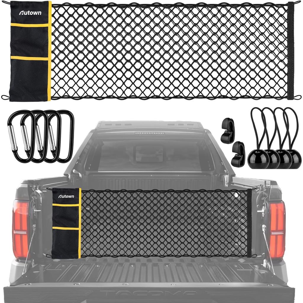 AUTOWN Truck Bed Cargo Net, Envelope Bed Netting for 2013-2025 GMC Sierra & Chevy Silverado, Pickup 