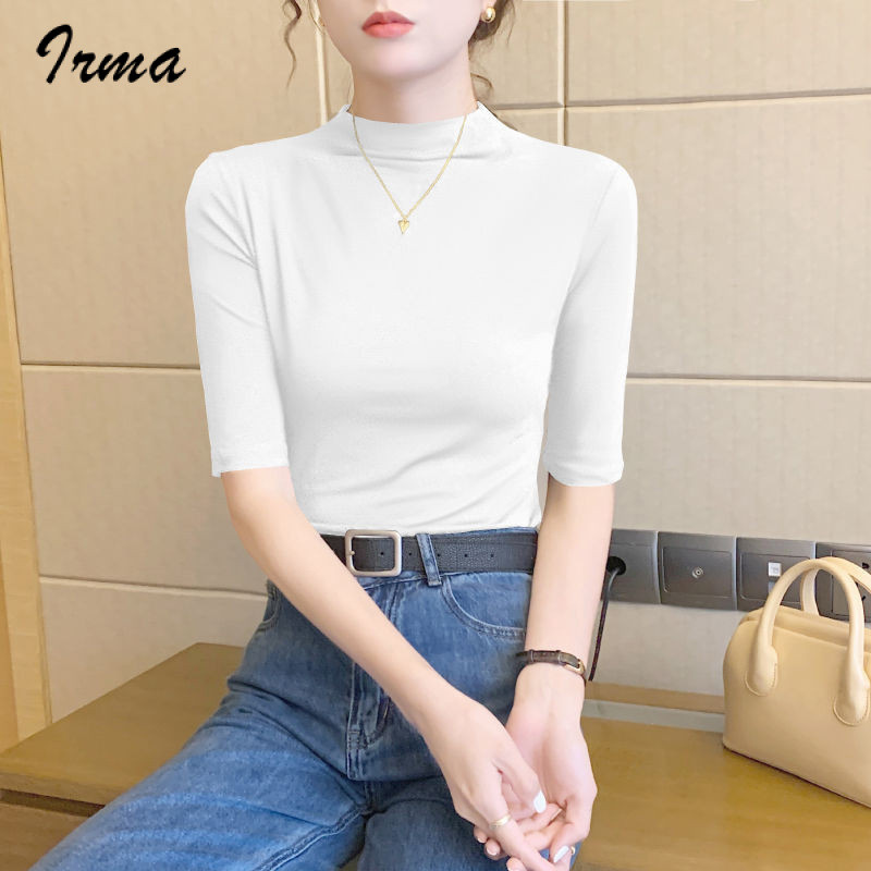 เสื้อยืดครึ่งแขนสตรี สไตล์ตะวันตก คอเต่า สลิมฟิต เหมาะสำหรับฤดูใบไม้ผลิและฤดูร้อน ราคา ถูกที่สุด ดีลบีเคเค แกลเลอรีภาพที่ 4