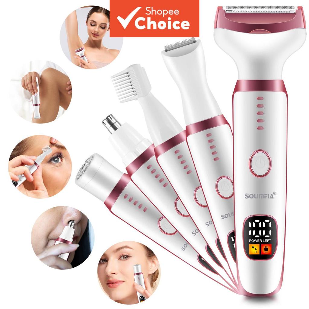 เครื่องโกนหนวดไฟฟ้า Solipia 5-In-1 สําหรับผู้หญิงเครื่องตัดบิกินี่แบบชาร์จไฟได้และมีดโกนผมหัวหน่าว