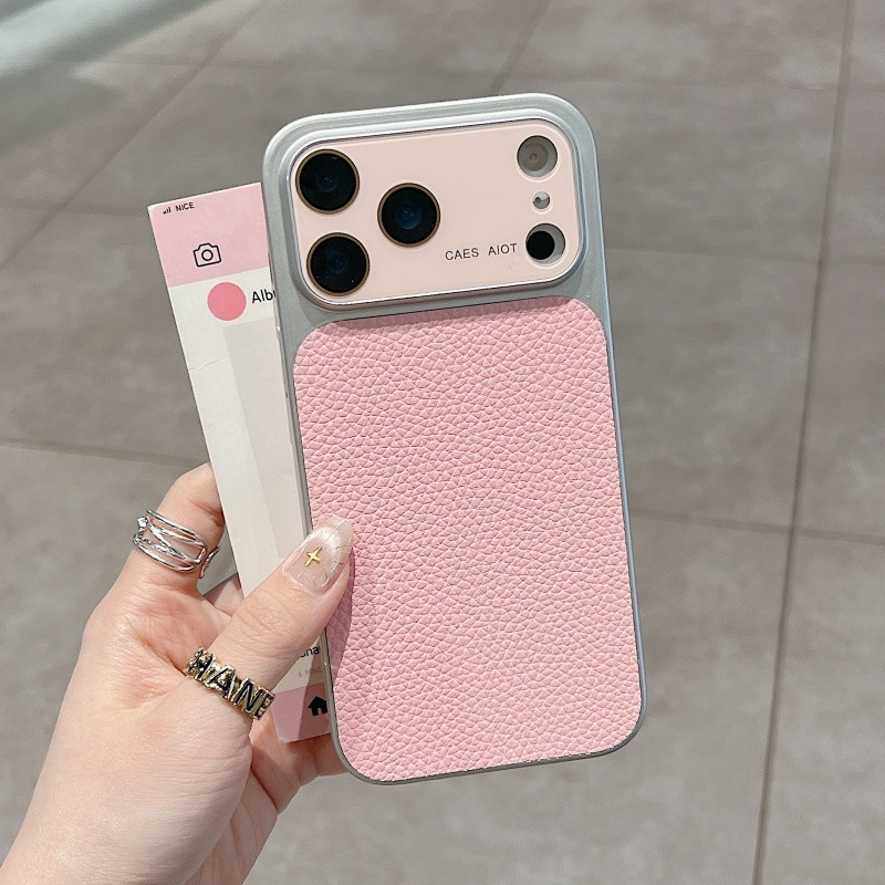 เปลือก บางเฉียบสีคู่หน้าต่างขนาดใหญ่หนังลิ้นจี่ลายสีชมพูเคสโทรศัพท์เหมาะสําหรับ ไอโฟน 11 12 13 14 15 16 17 มือโปร สูงสุด รวมทุกอย่างพร้อมฟิล์มเลนส์ฝาครอบป้ ราคา ถูกที่สุด ดีลบีเคเค