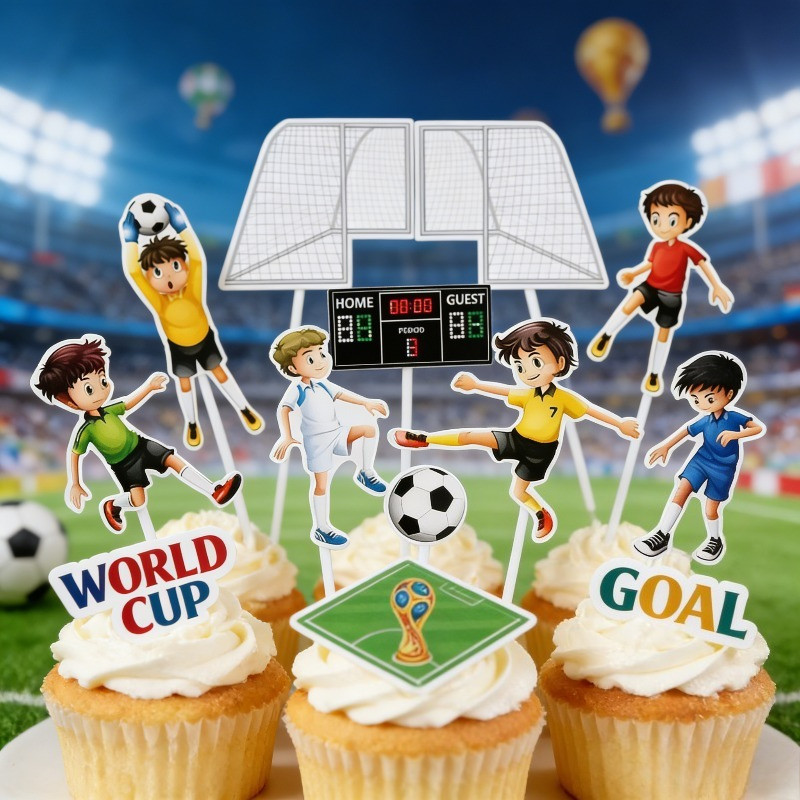 World Cup Football Field Paper Cake Wrapper & พื้นหลังชุดบอร์ดเด็กวันเกิดเค้กตกแต่งอุปกรณ์