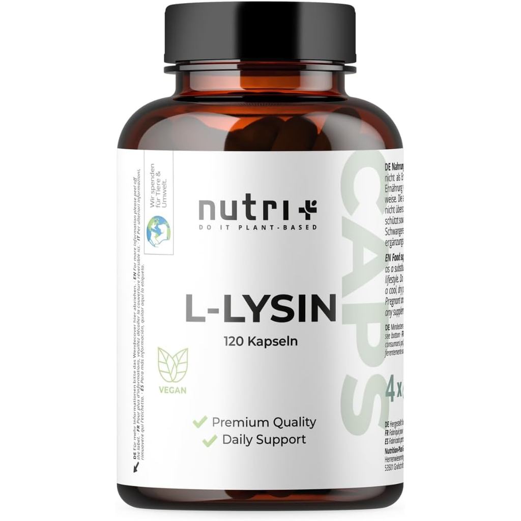 แคปซูลNutri L-Lysine ขนาดยาสูง 2200 mg ต่อวัน เหมาะสำหรับมังสวิรัส ทดสอบแล้วโดยห้องทดลอง สนับสนุนการ