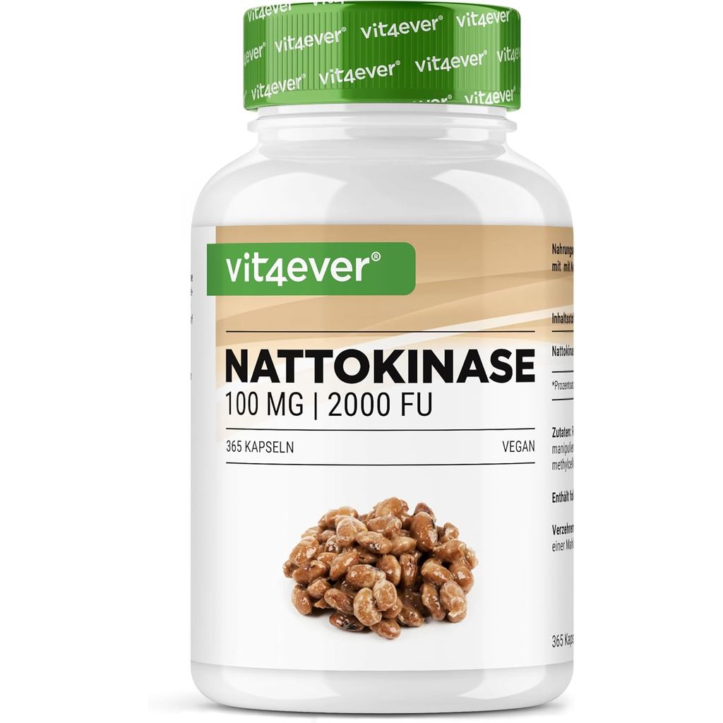 แคปซูล Nattokinase-365 ขนาด 100 มก. (20,000 FU/g), สูตรวีแกน ปราศจาก GMO และสารเติมแต่งส่วนเกิน