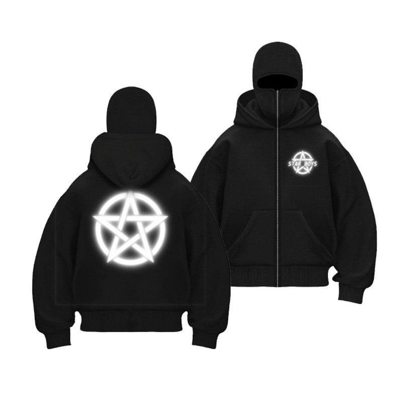 STARBOY HOODIE BALACLAVA UNISEX METAL ZIPPER JAKET BOXY HITAM UKURAN M-XL JAKET NINJA BASIC