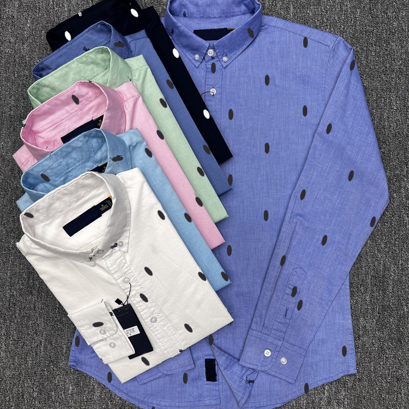 ET8Y RL Ral***ren Spring and autumn men's long-sleeve shirt, men's oxford fabric with printed pony l