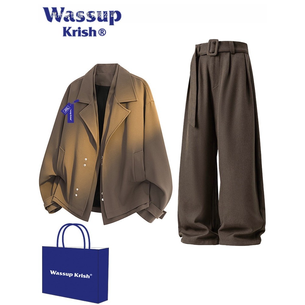 สูทสำหรับผู้ชาย WASSUP KRISH พร้อมเสื้อโค้ตและกางเกง เครื่องแต่งกายสไตล์แคชวล ครบเซ็ต