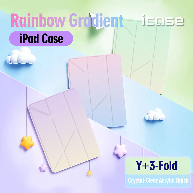 Premium 3+Y Fold Gradient High-Transparency iPad/Tablet Case สําหรับ iPad 11th Gen / iPad Air 6/7