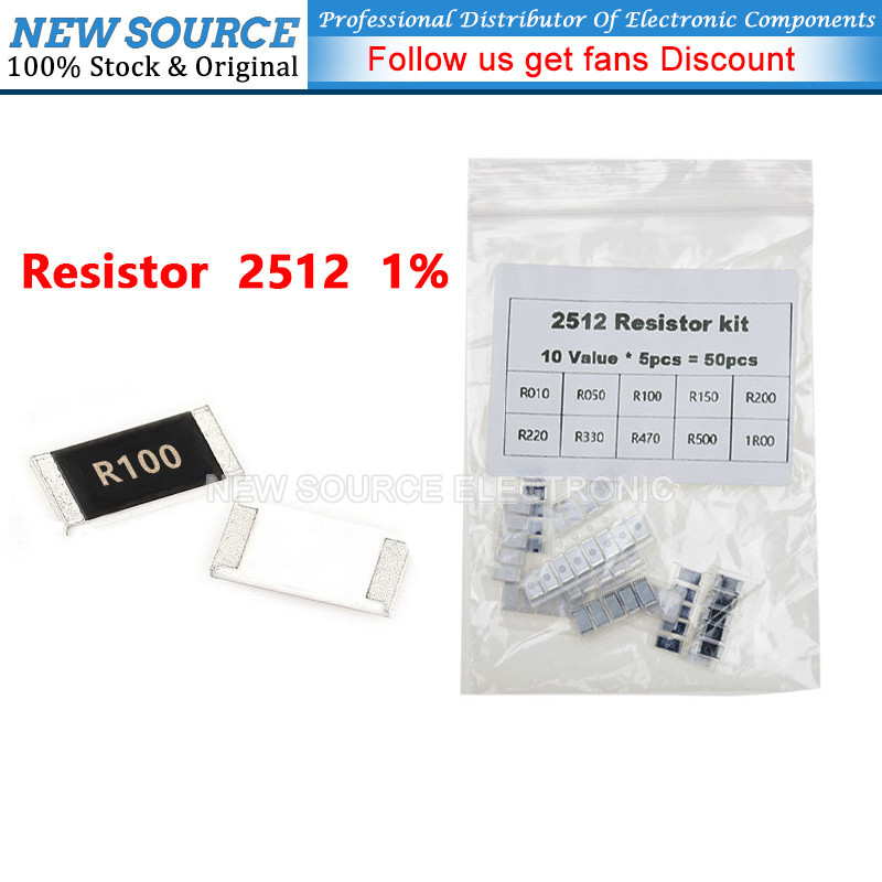 [50 ชิ้น] 2512 SMD Resistor Assorted Kit 10 ค่าX5PCS 1% R010 1R00 R100 R220 R050 R470 R330 Ohm
