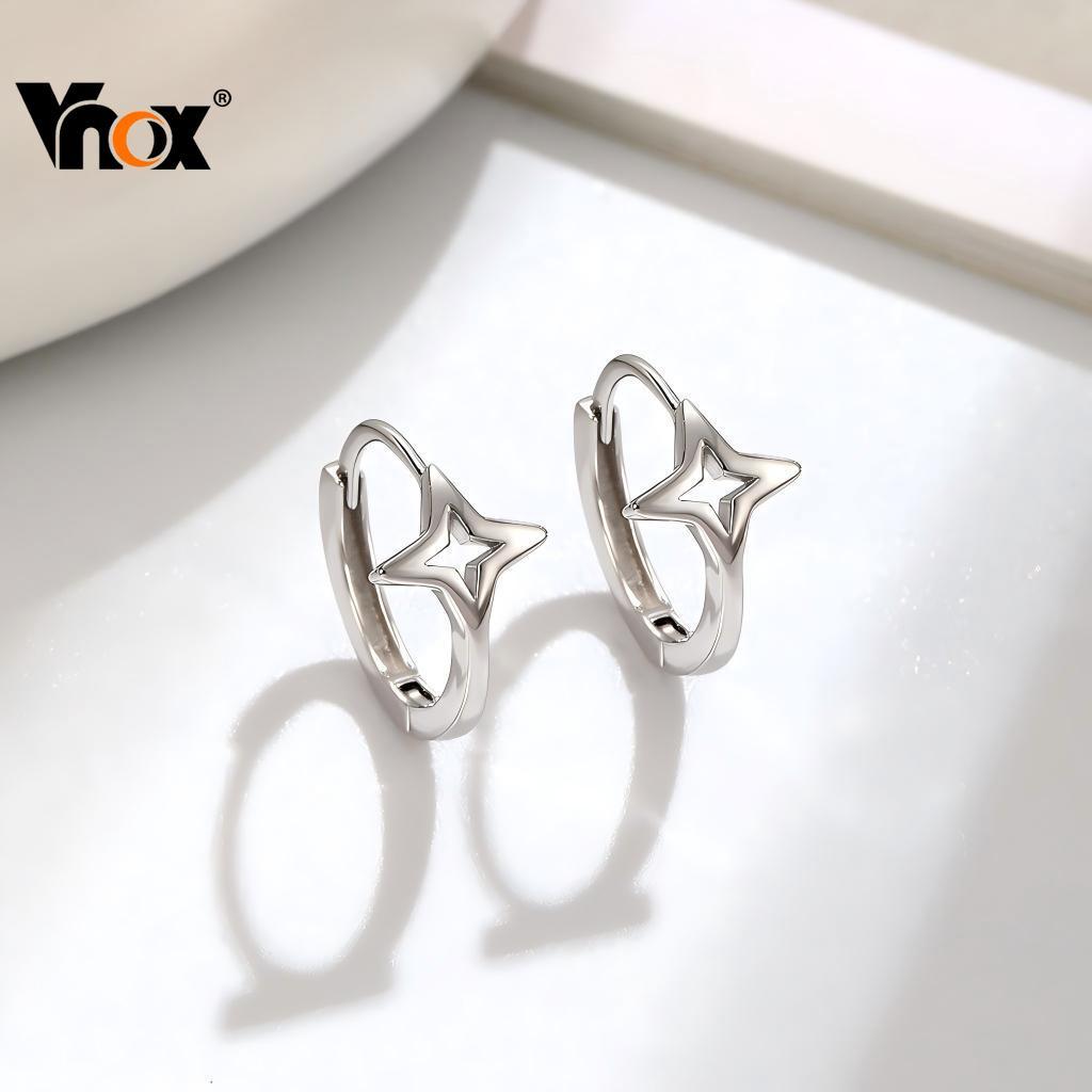 Vnox Four Point Star Huggie Hoop สแตนเลสพรีเมี่ยม ทรงเรียบง่ายและสวยงาม